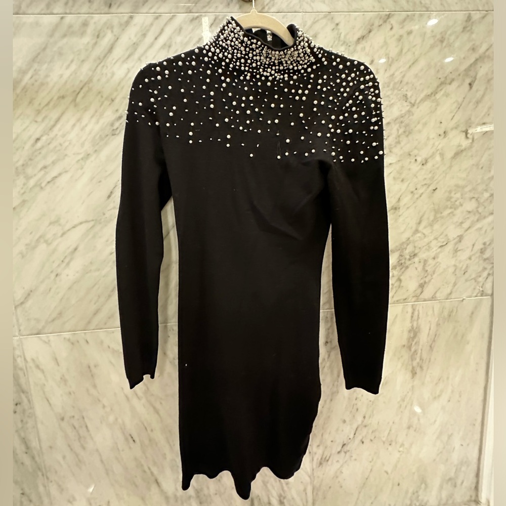 Black Dress with Pearl Neck